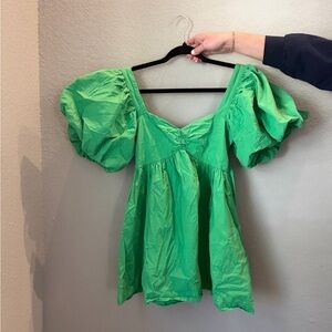 Green Puff Sleeve Top